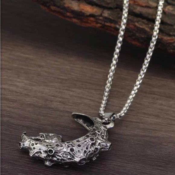 “Skull on the Moon” Regolith Lunar Crater Crescent Celestial Goth Steel Necklace - Picture 16 of 16